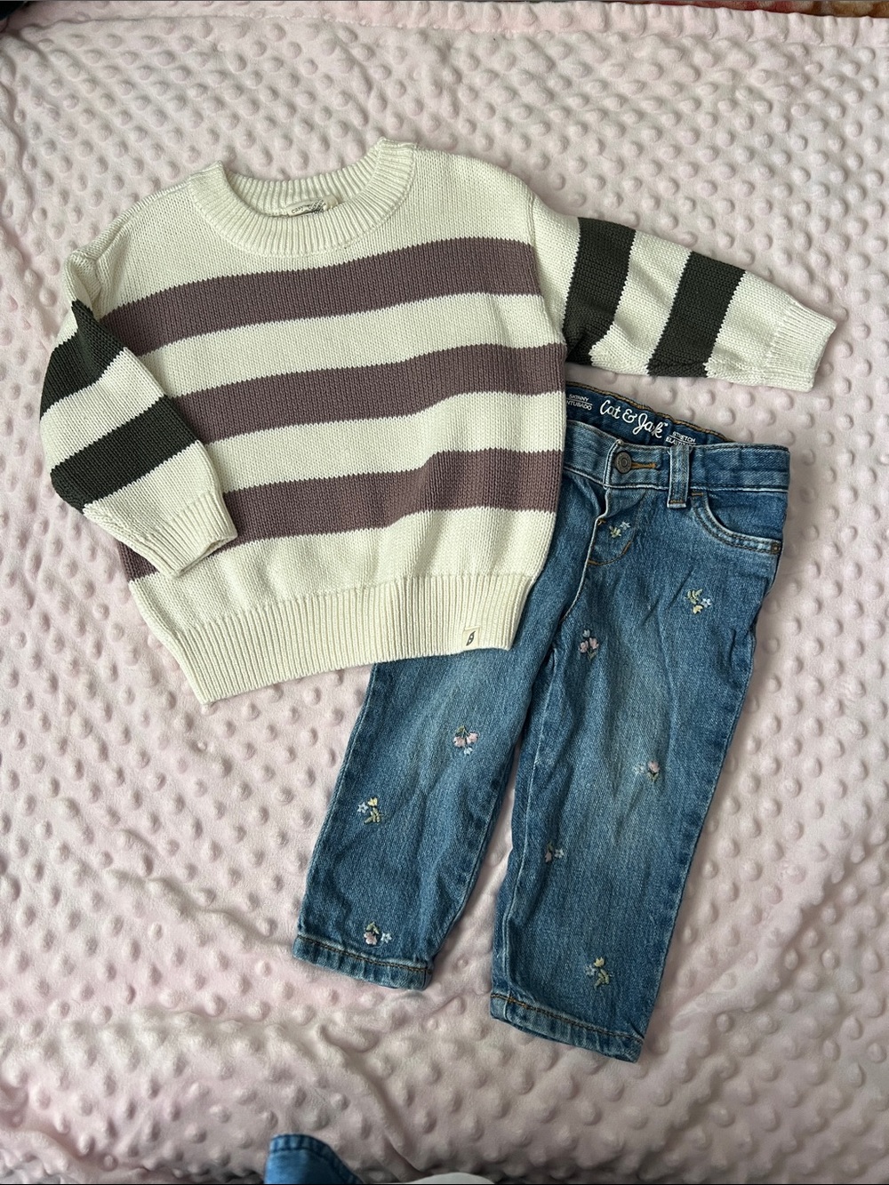 Striped Knit Sweater - Cream & Mauve for Kids